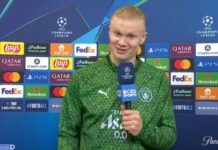 Haaland ”skämtar” med Carragher i en intervju med CBS Sports efter att ha gjort segermålet mot Real Madrid