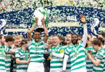Celtic 3-1 Hearts: Full fart, full dramatik – och fem raka skotska mästerskap
