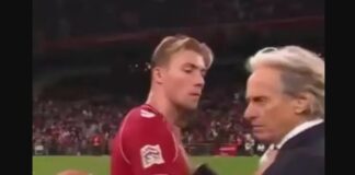 Rasmus Hojlunds möte med Jorge Jesus efter matchen mellan Portugal och Danmark blir viralt